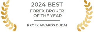 2024 Best Forex Broker of the Year award badge from ProFX Awards Dubai.